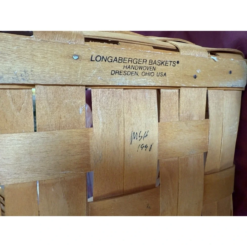 Longaberger 1998  Basket Large Round‎ Basket  Signed 12x10  Liner Grandma Core